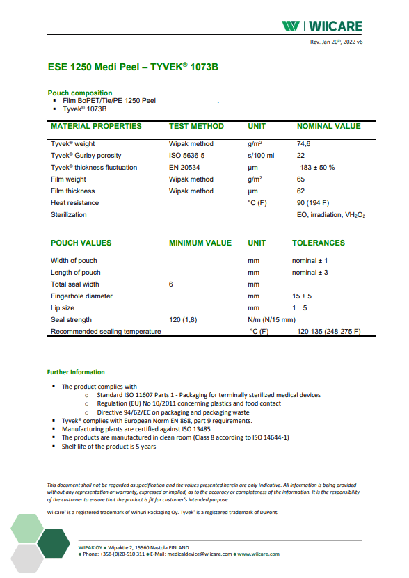 Image of a data sheet for our new pouch program - WINSPEED.